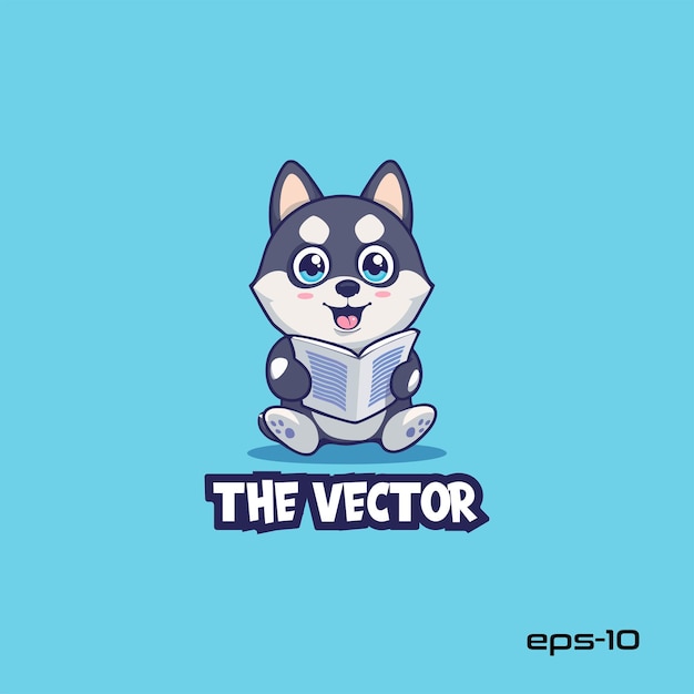 Dog reading book logo vector mascot character cartoon illustration