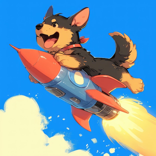 Dog rides rocket into the sky