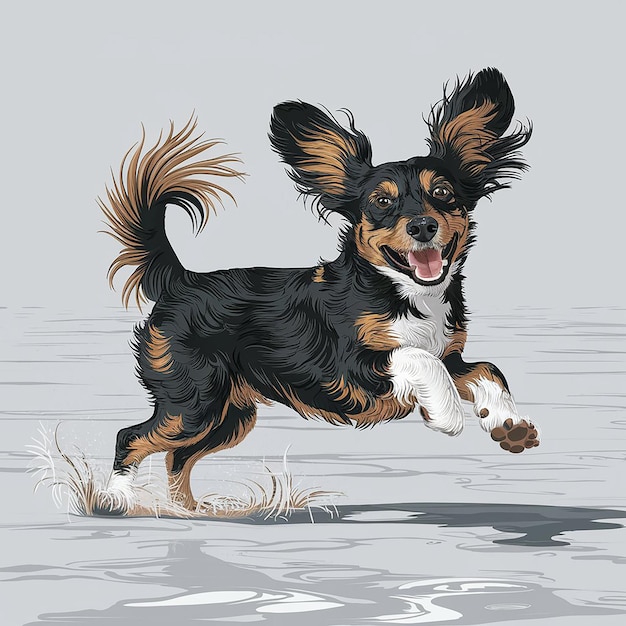 Vector a dog running in water with a splash of water in the background