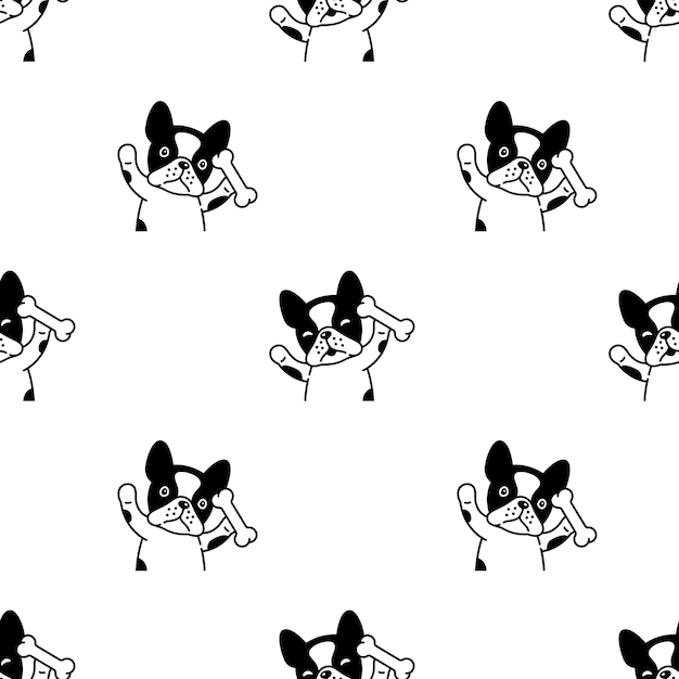 dog seamless pattern french bulldog bone illustration