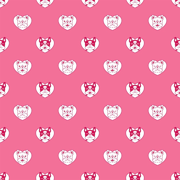 Dog seamless pattern french bulldog heart valentine