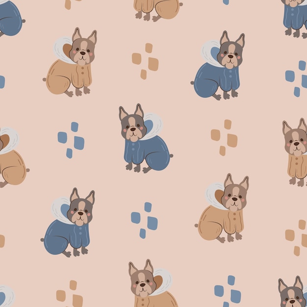 Dog seamless pattern with French bulldog