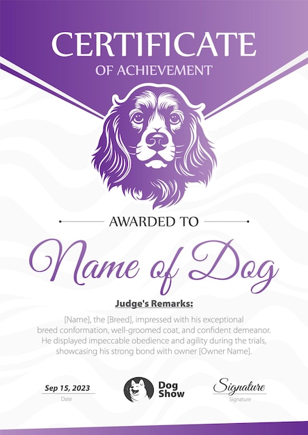 Dog Show Certificate Vector Illustration