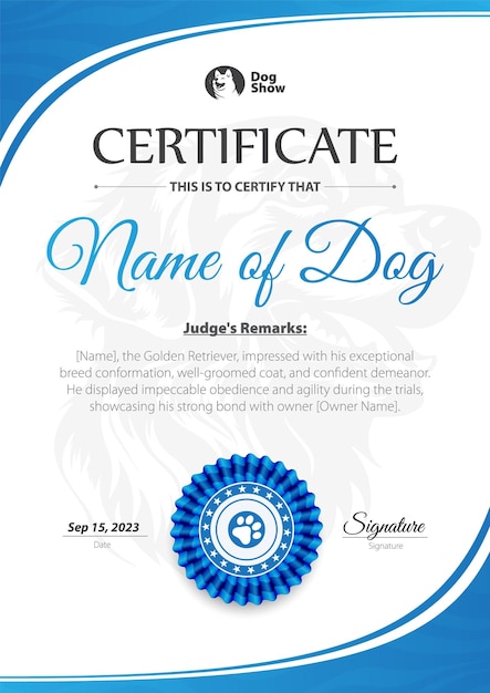 Dog Show Certificate Vector Illustration