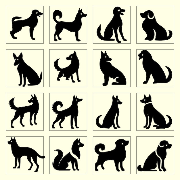 Vector dog silhouette pet set collection in vector minimalist logo style