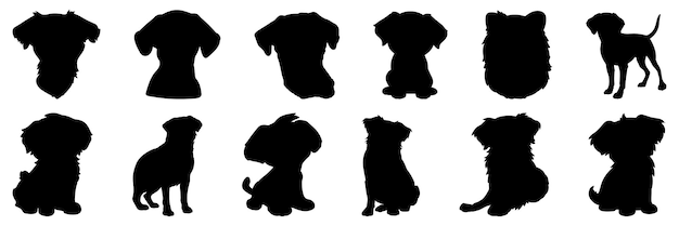 Dog silhouettes set large pack of vector silhouette design isolated white backgroundx9