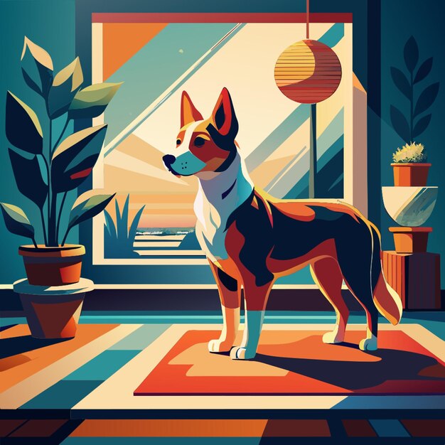 Vector dog standing on a mat vector illustration flat 2