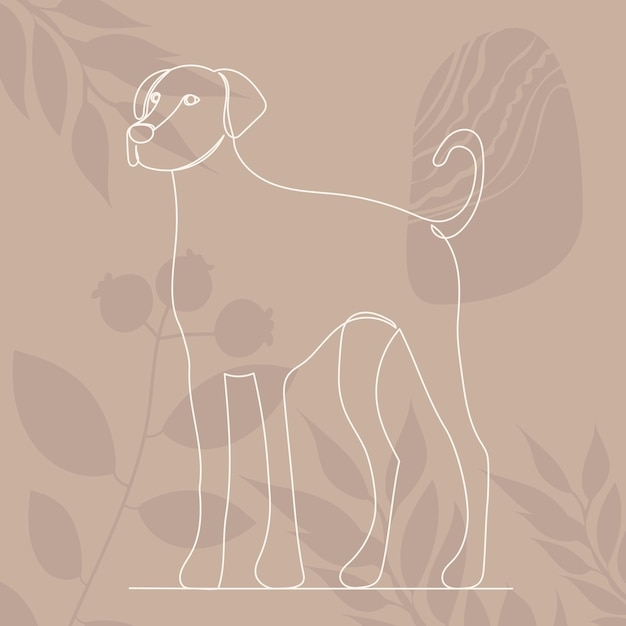 Dog standing one continuous line drawing on abstract background vector