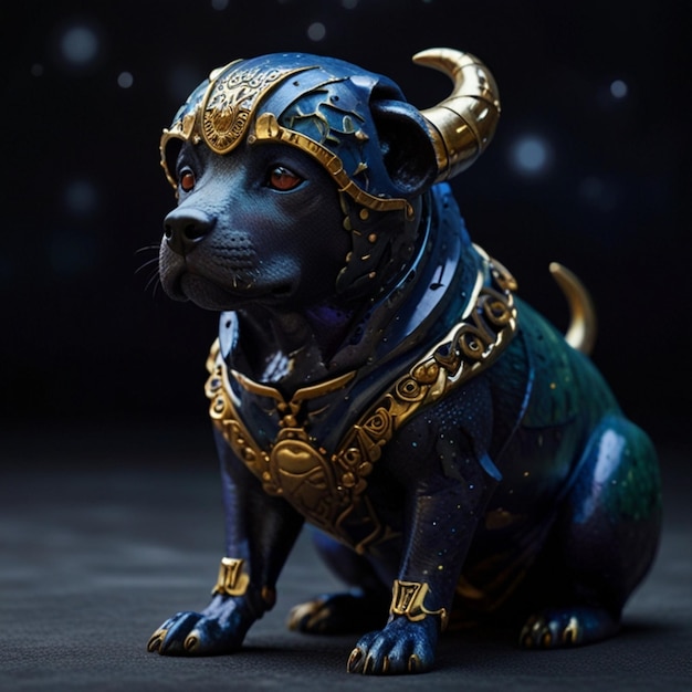 Vector a dog statue with a gold crown and a gold chain