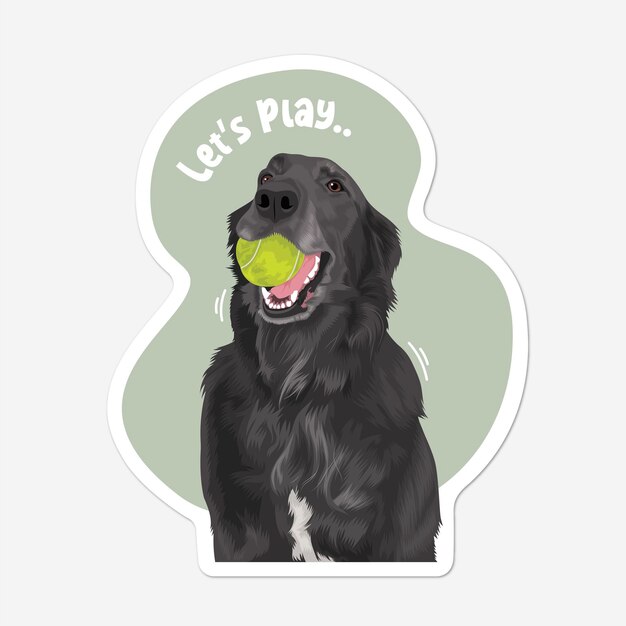 Vector dog sticker playing with ball