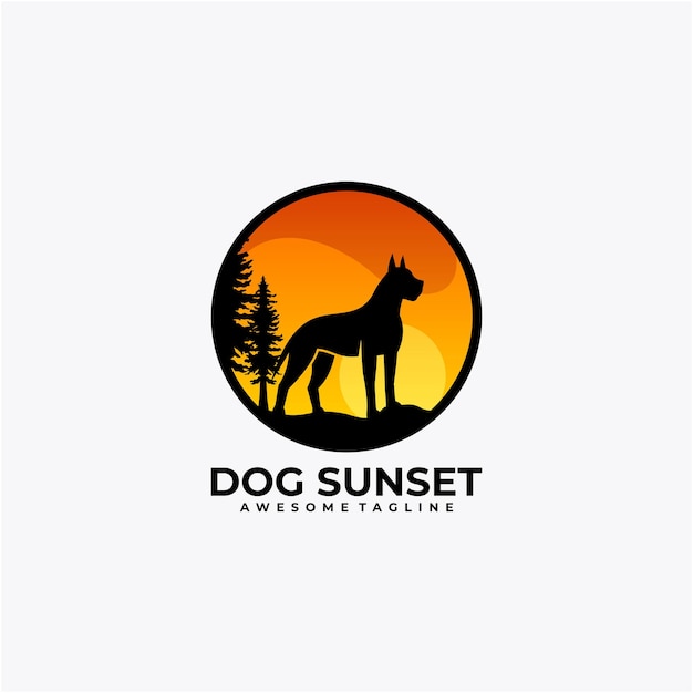 Dog sunset logo design vector illustration