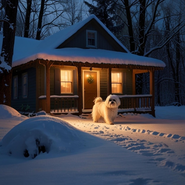 a dog that is outside in the snow