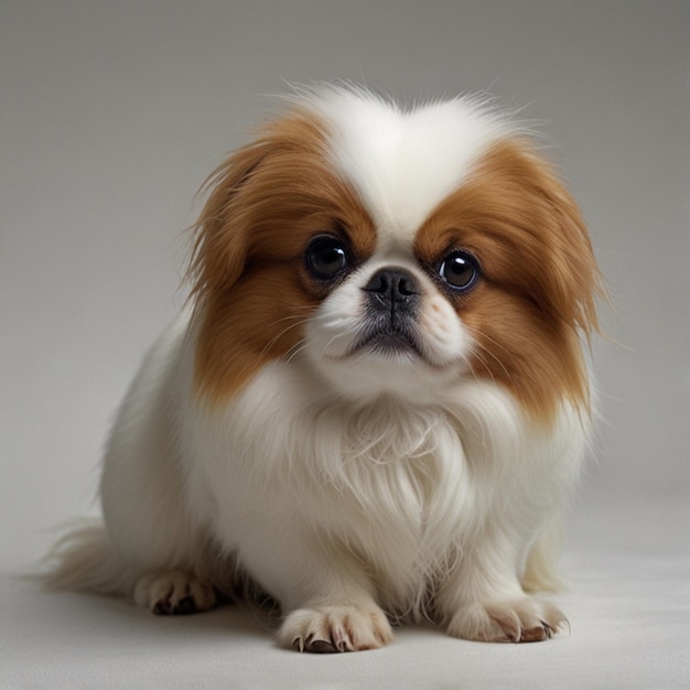 a dog that is sitting on a white surface