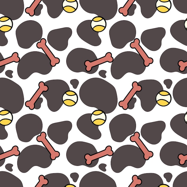 Dog toys vector seamless pattern in the style of doodles hand drawn