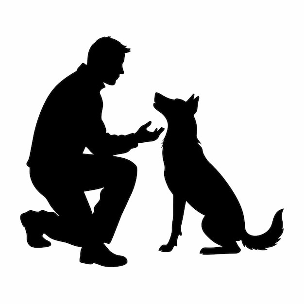 a dog trainer training a dog on the field silhouette 19