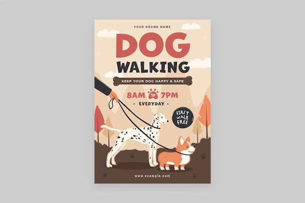 Vector dog walking flyer template in vector v1