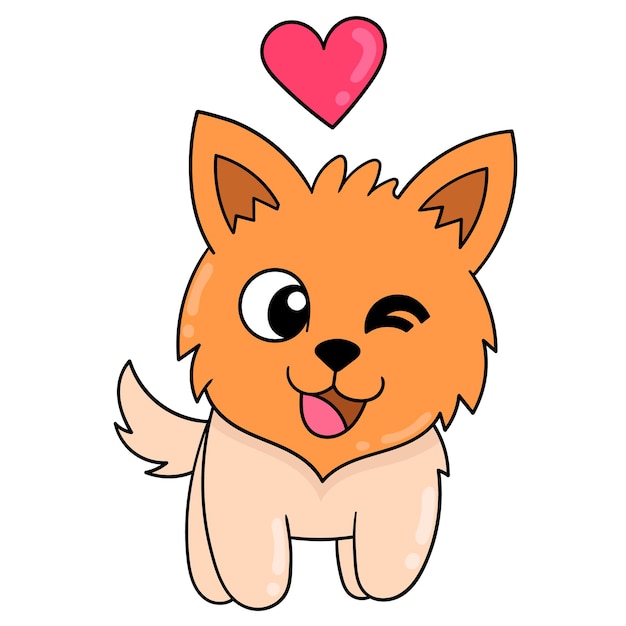 Dog walking happy in love, vector illustration art. doodle icon image kawaii.