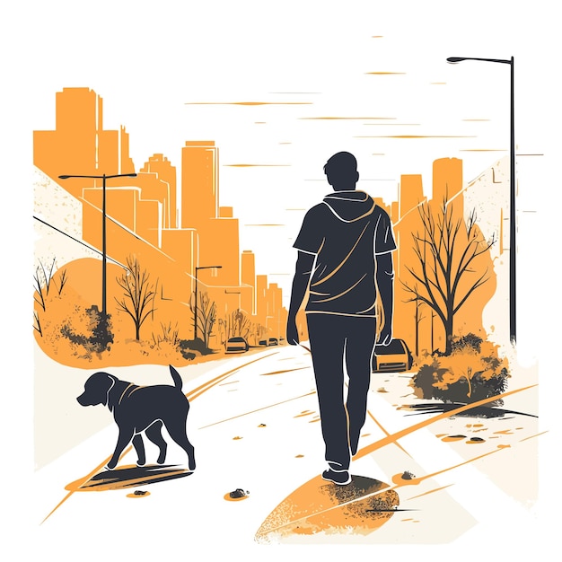 dog walking on the road with human owner design vector