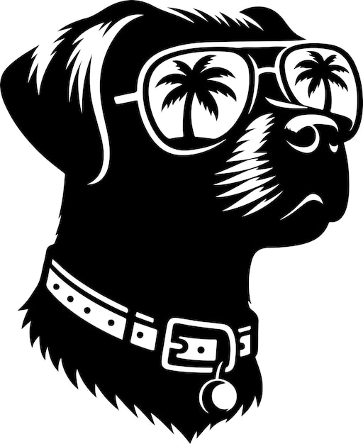 Vector a dog wearing sunglasses and a collar with a palm tree vector black color silhouette