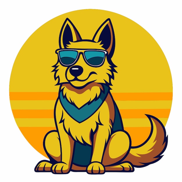 Vector a dog wearing sunglasses and a shirt with a blue bandana on it