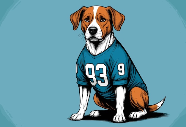 Dog Wears American Football Jersey Illustration