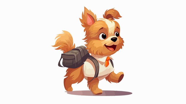 Vector a dog with a backpack walking in a white background