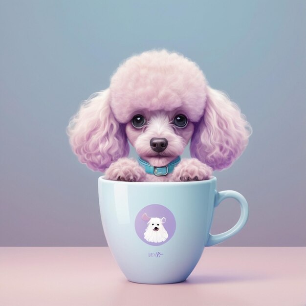 Vector a dog with a blue collar sits in a coffee cup