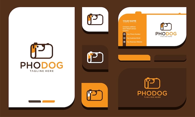 Dog with camera logo business card design template