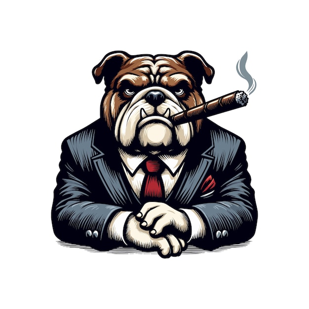 Vector a dog with a cigar in his mouth business bull dog with smoking cigarette vector illustration