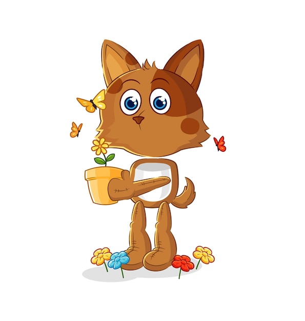 Dog with a flower pot character vector