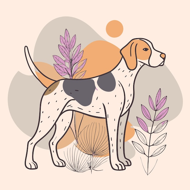 Vector a dog with a hat on its head is carrying a bag of flowers