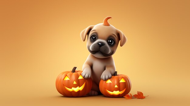 Vector a dog with a pumpkin on his face and a pumpkin with a pumpkin on it