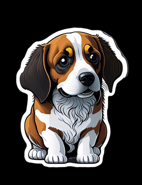 A dog with a white and brown face is sitting on a black background.