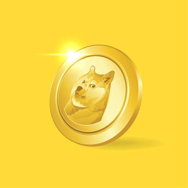 Dogecoin (DOGE) gold coin.