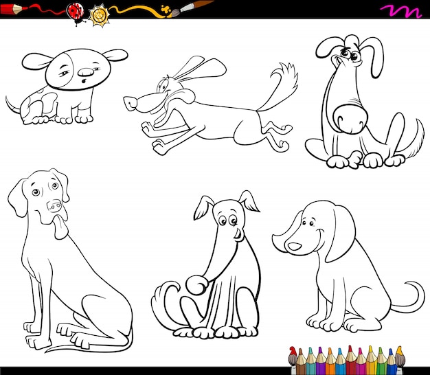 Vector dogs cartoon coloring book