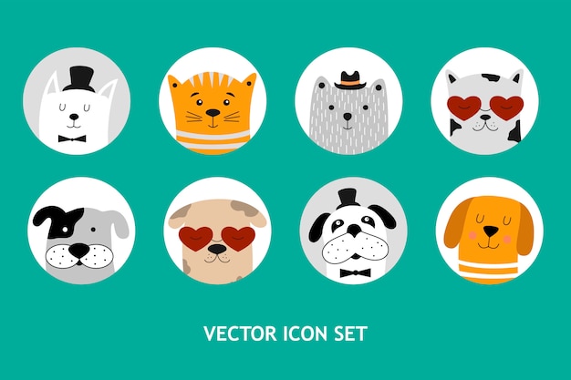 Dogs and cat icon set.