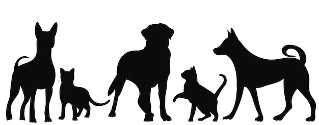 Vector dogs and cats silhouette on white background isolated vector