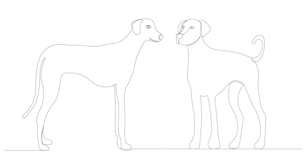 Dogs drawing in one continuous line isolated