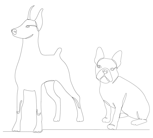 Dogs drawing one continuous line vector, isolated