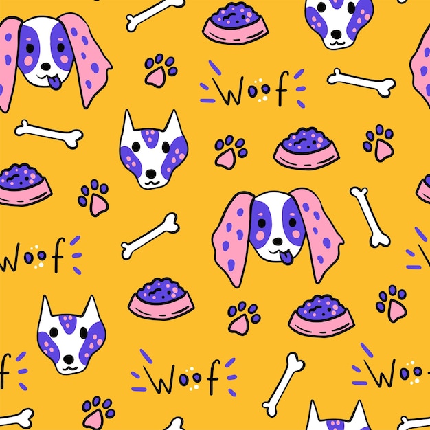 Dogs funny doodle seamless pattern