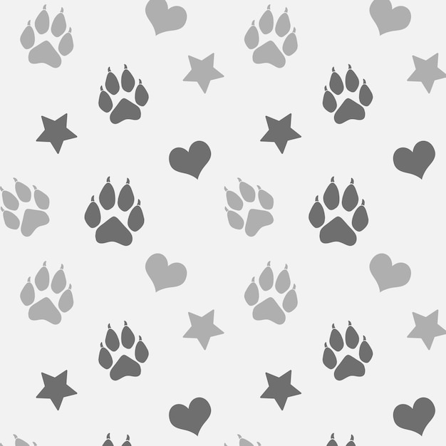 dogs paw and hearts seamless pattern