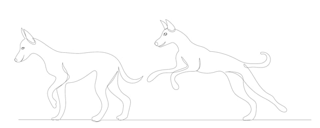 Dogs playing one continuous line drawing sketch isolated vector