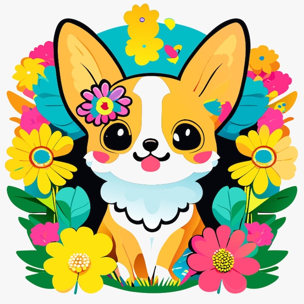 doll flower butterfly dog cat bird vector illustration