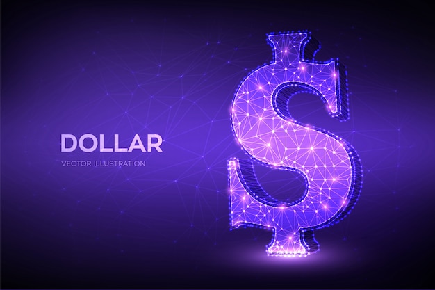 Dollar. 3D Low poly abstract mesh line and point United States Dollar sign. USD currency icon. American currency.