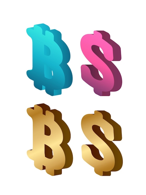 Dollar and bitcoin icon in isometric style. Isolated. Vector.