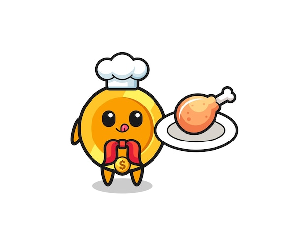 Dollar coin fried chicken chef cartoon character cute design