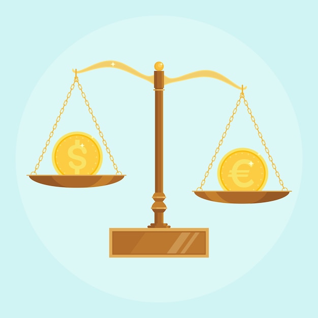 Dollar euro market scale. Balance that compare the euro with dollar