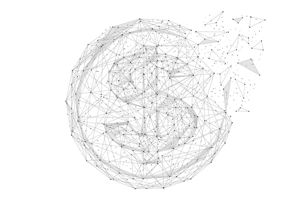 Dollar low poly gray Dollar coin with polygon line on abstract backgroundConnection structure