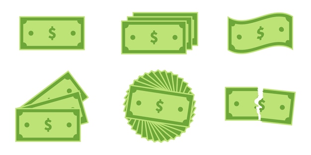 Dollar set illustration Vector paper flat money US dollars sign