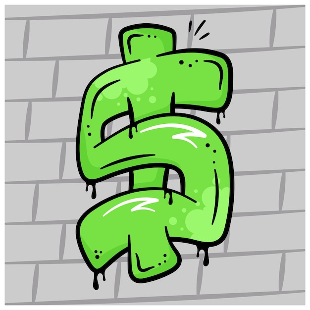 Dollar sign in graffiti art style hand drawn sticker of dollar in modern style